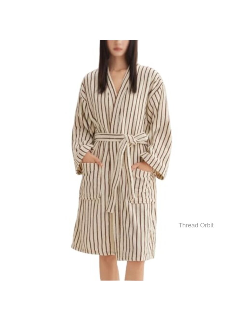 Cotton Terry Stripe Bathrobe Kimono Soft Terry Cloth Loungewear